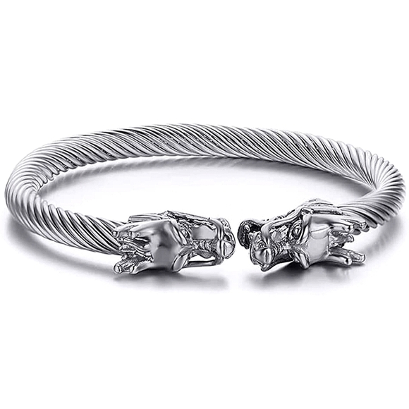 Dragon Viking Sterling Silver Plated Stainless Steel Bangle Cuff Bracelet - Picture 15 of 16